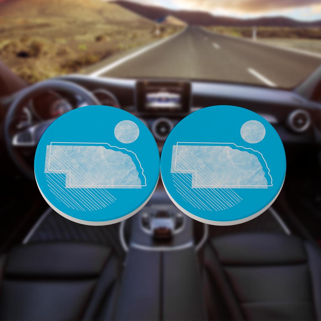Bright Modern Geometric On Blue Nebraska| Absorbent Car Coasters | Set of 2 | Min 4
