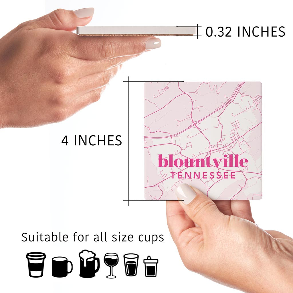 Bright Modern Pink Map Tennessee Blountville | Absorbent Coasters | Set of 4 | Min 2