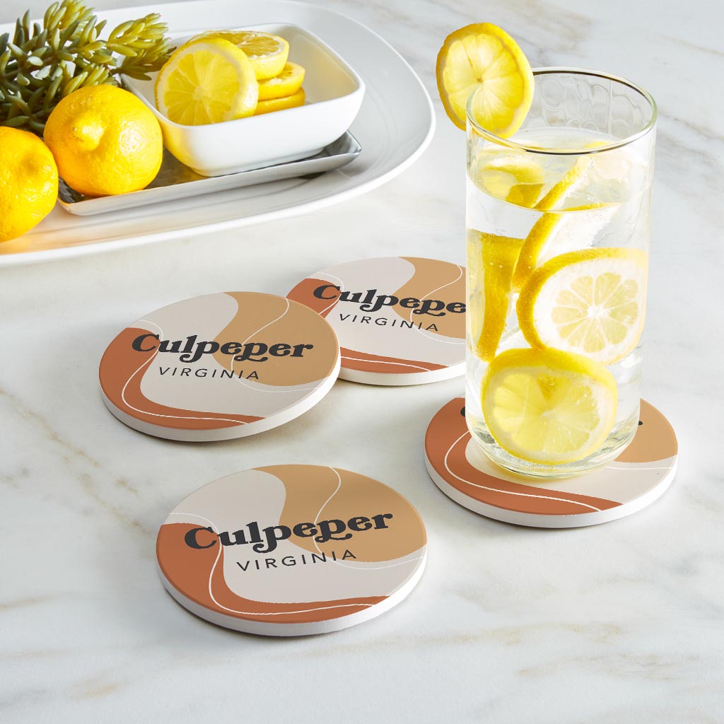 Vintage Groove Fluid Orange Virginia Culpeper| Absorbent Coasters | Set of 4 | Min 2
