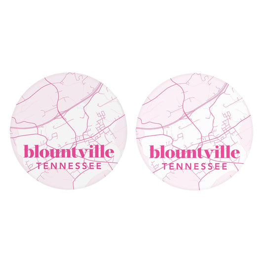 Bright Modern Pink Map Tennessee Blountville | Absorbent Car Coasters | Set of 2 | Min 4