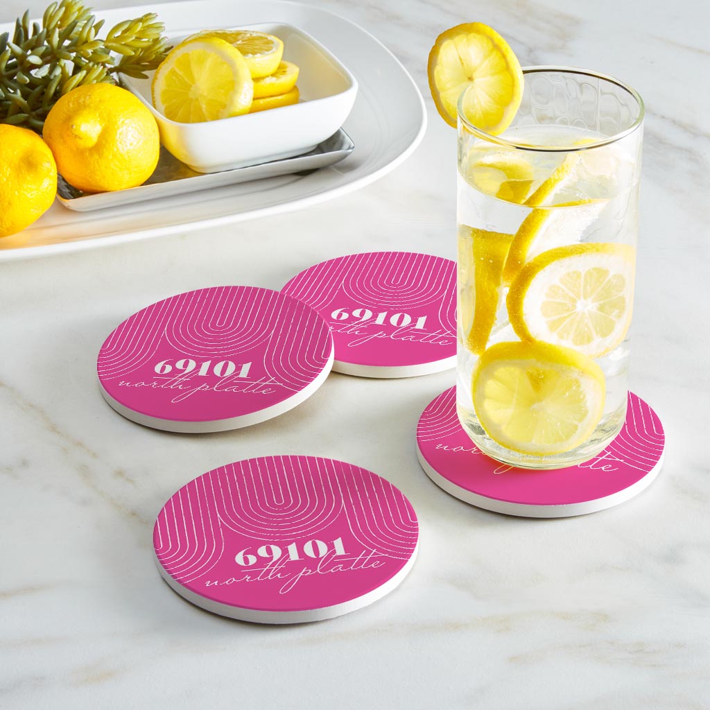 Bright Modern City Zip On Pink Nebraska North Platte | Absorbent Coasters | Set of 4 | Min 2