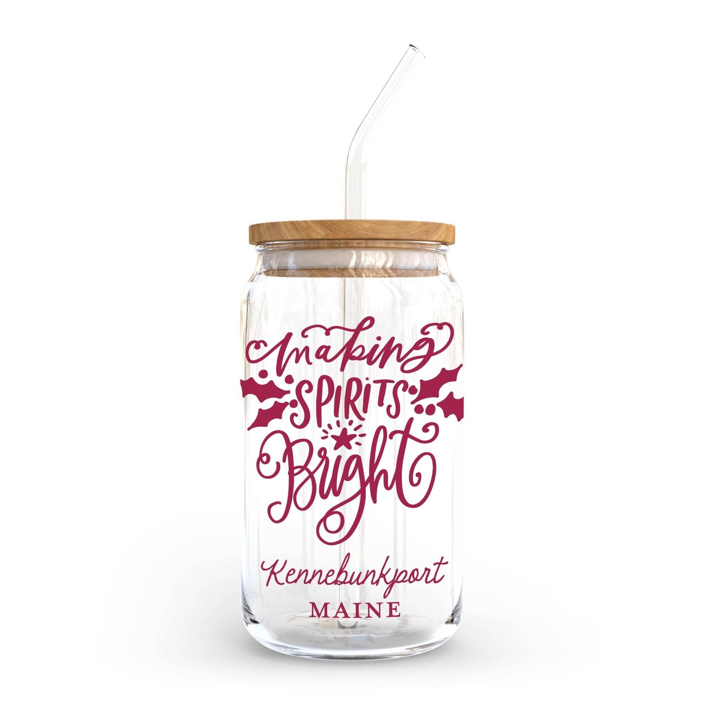 16oz Cold Brew Glass-Love + Local Winterberry