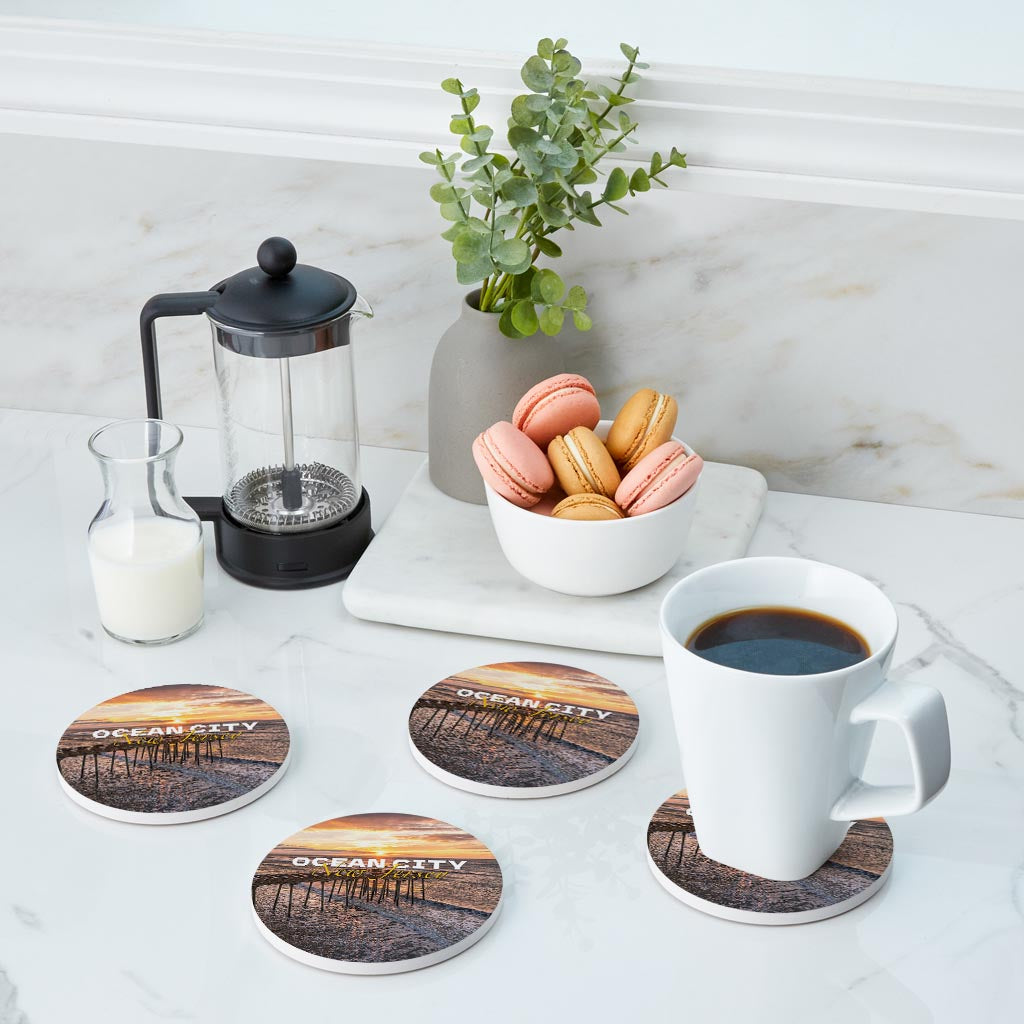 Fishing Pier Sunrise Round Coaster| Absorbent Coasters | Set of 4 | Min 2