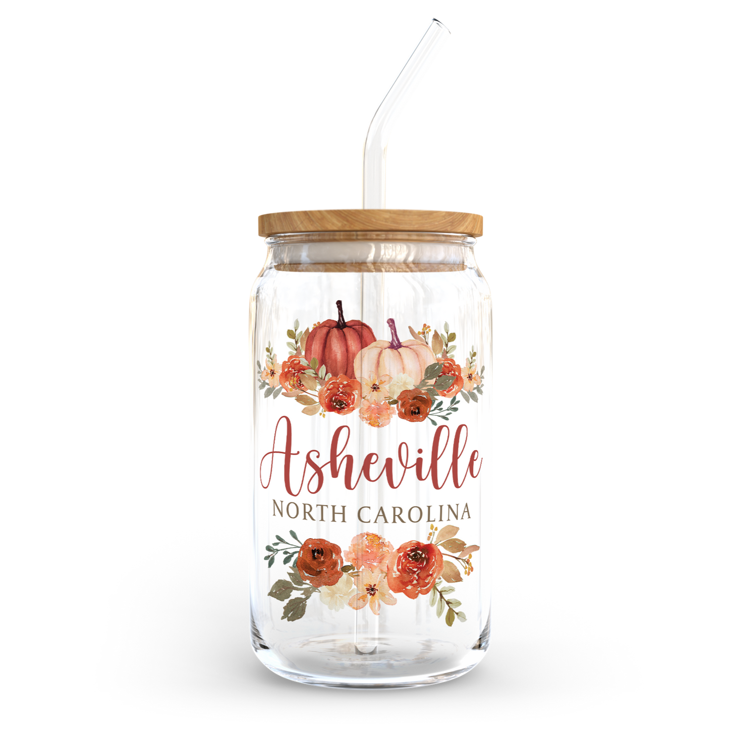 Coffee Glass Tumbler, Fall & Harvest, Pumpkins, Custom, Gift