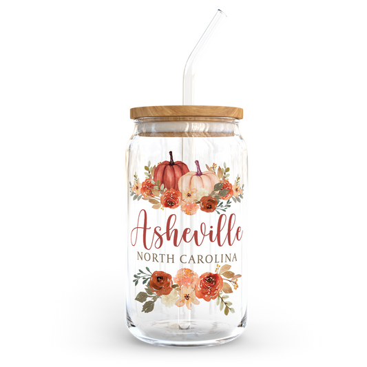 Coffee Glass Tumbler, Fall & Harvest, Pumpkins, Custom, Gift