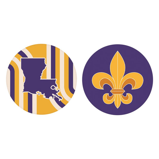 Purple Gold Louisiana Retro Set | Absorbent Car Coasters | Set of 2 | Min 4
