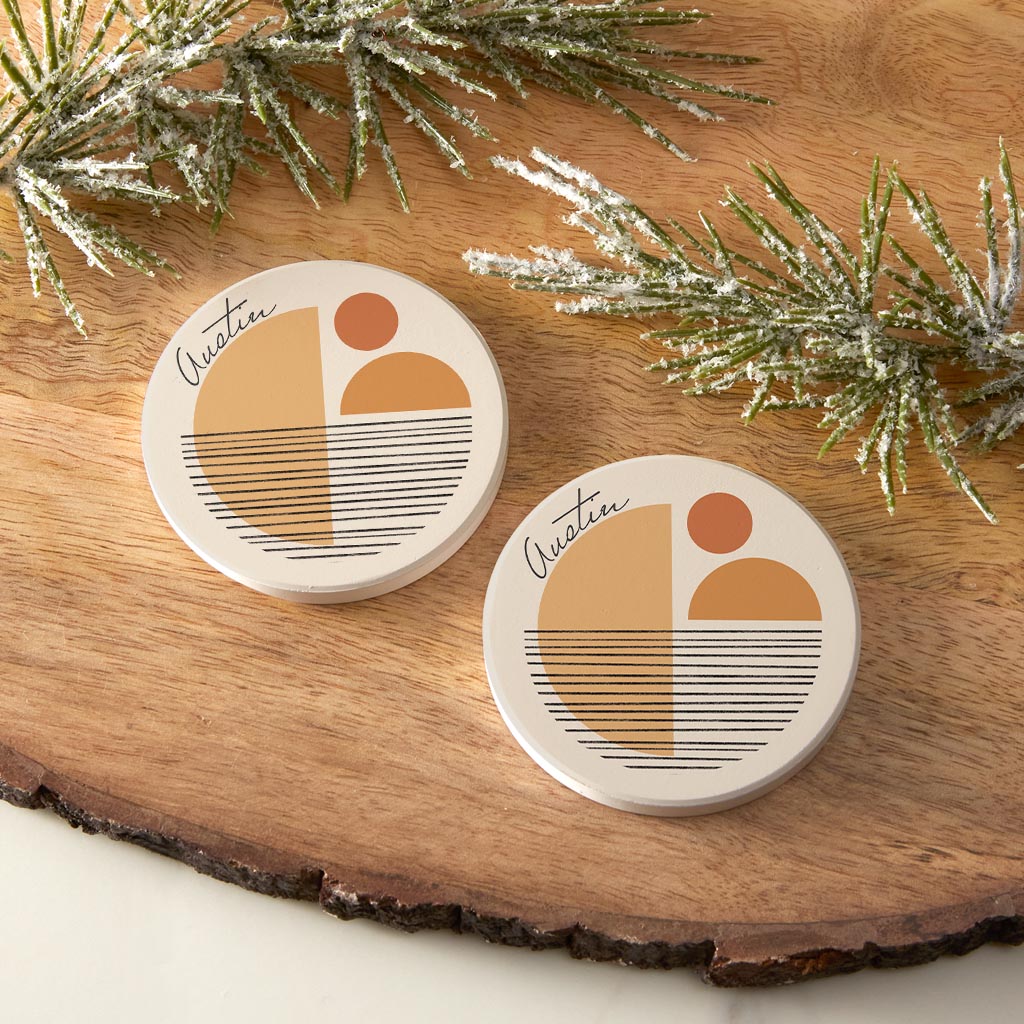 Vintage Groove Shapes Texas Austin | Absorbent Car Coasters | Set of 2 | Min 4