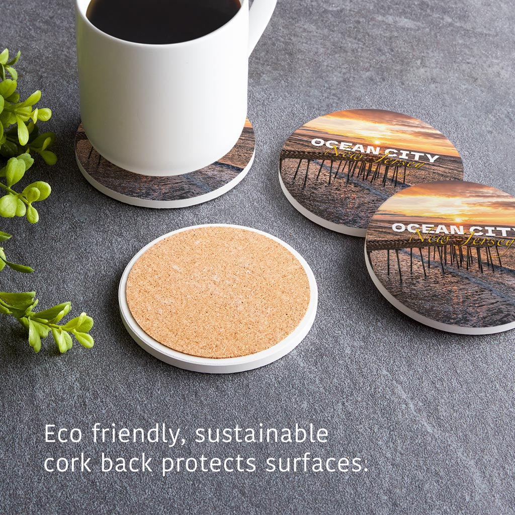 Fishing Pier Sunrise Round Coaster| Absorbent Coasters | Set of 4 | Min 2