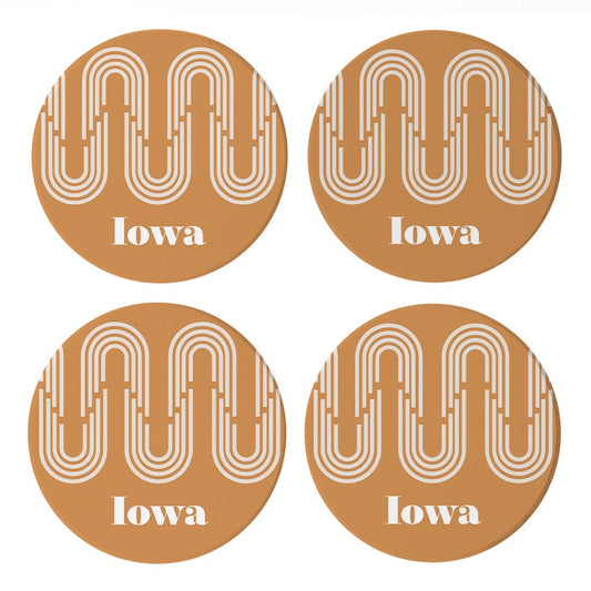 Vintage Groove Yellow Wave Lines Iowa | Absorbent Coasters | Set of 4 | Min 2