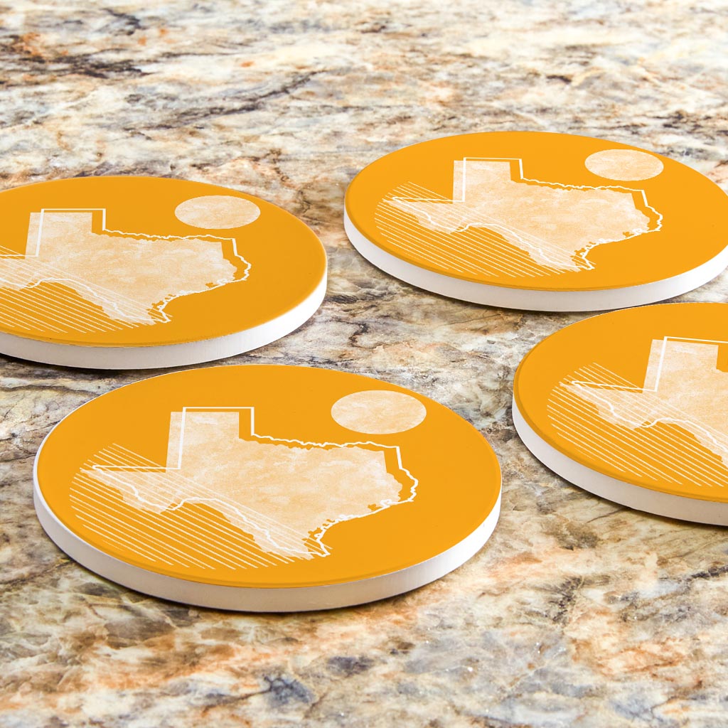 Bright Modern Geometric On Orange Texas | Absorbent Coasters | Set of 4 | Min 2