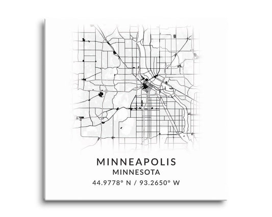 Minneapolis MN Minimalistic Map with Coordinates 8x8 Glass P