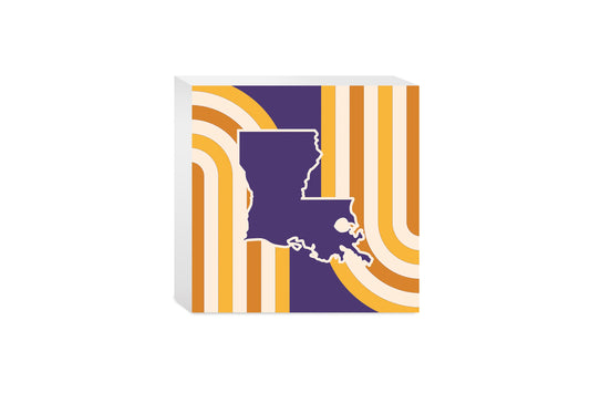 Purple Gold Louisiana Retro State Shape | Wood Block | Eaches | Min 4