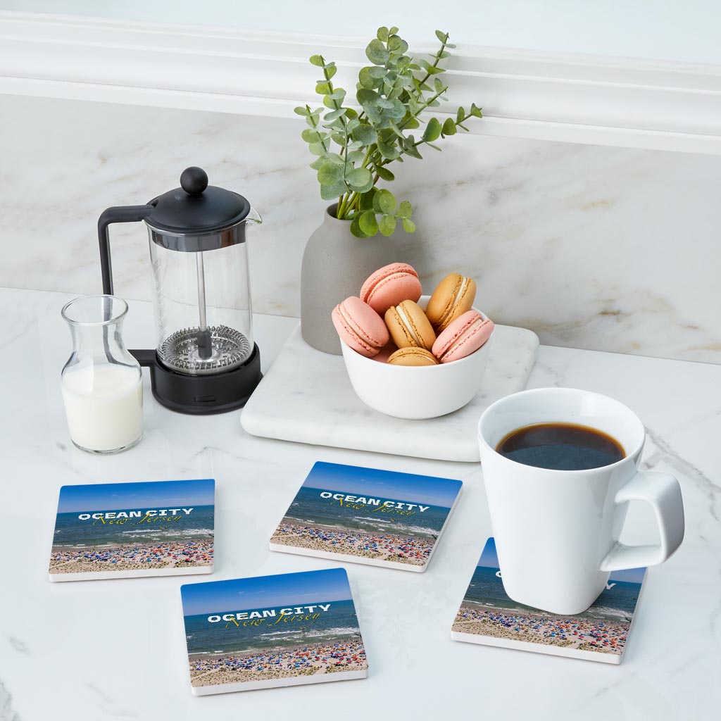 Beach Day Square Coaster| Absorbent Coasters | Set of 4 | Min 2