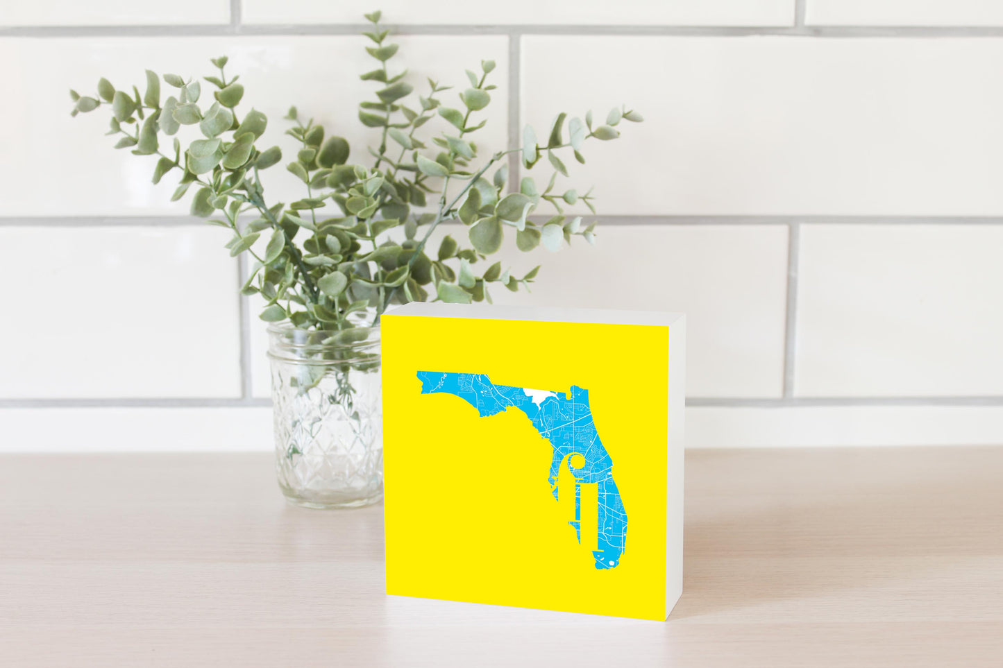 Bright Modern Abbreviated State Yellow Florida Tallahassee | Wood Block | Eaches | Min 4