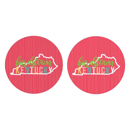 Boho Color State On Pink Kentucky Bardstown| Absorbent Car Coasters | Set of 2 | Min 4