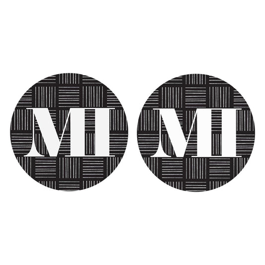 Black And White Abbreviated On Black Michigan| Absorbent Car Coasters | Set of 2 | Min 4