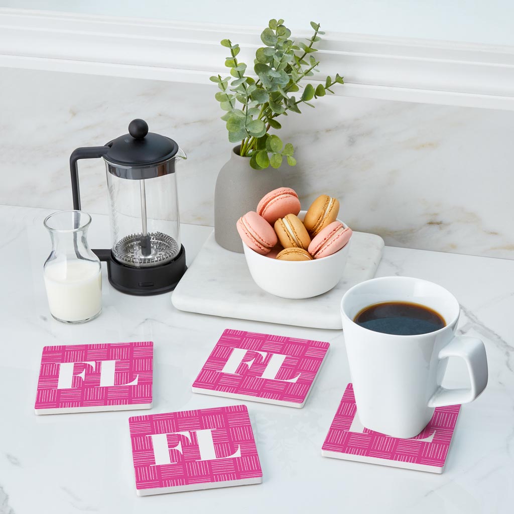 Bright Modern Abbreviated On Pink Florida | Absorbent Coasters | Set of 4 | Min 2