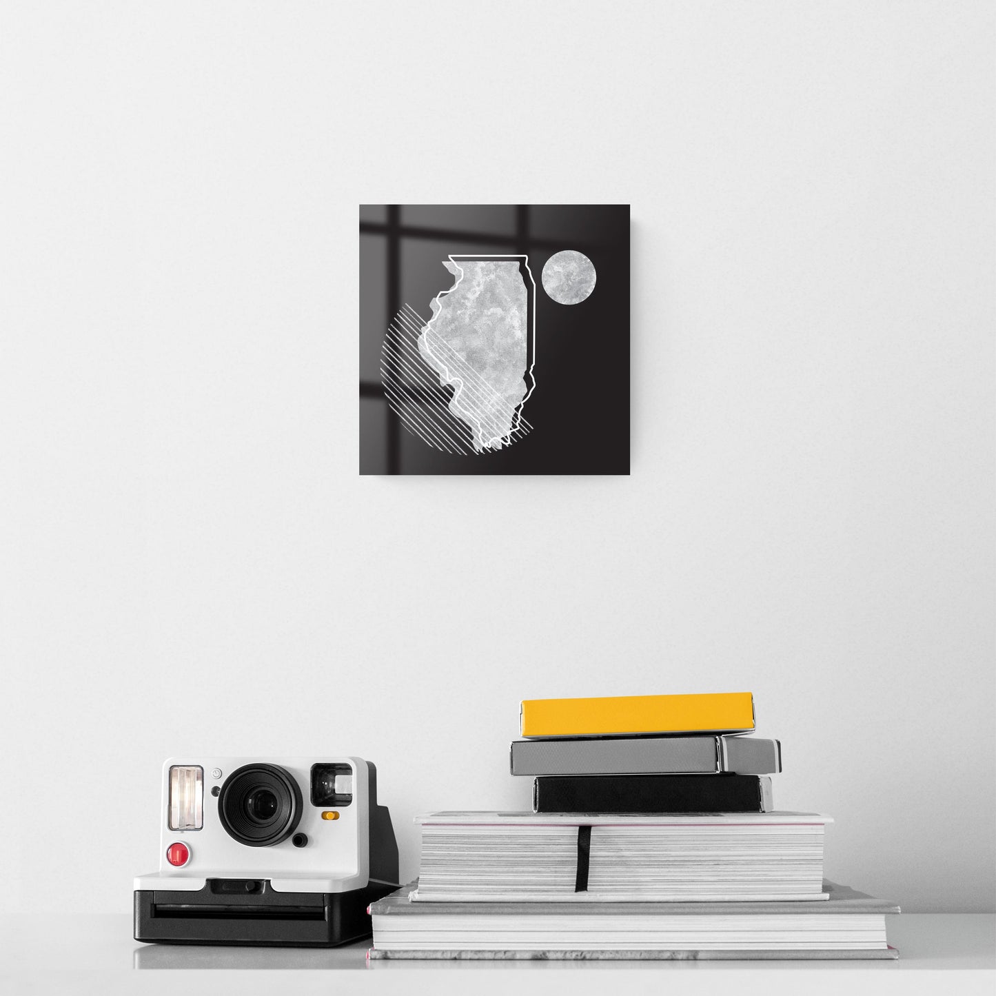 Black And White Geometric On Black Illinois | Hi-Def Glass Art | Eaches | Min 2