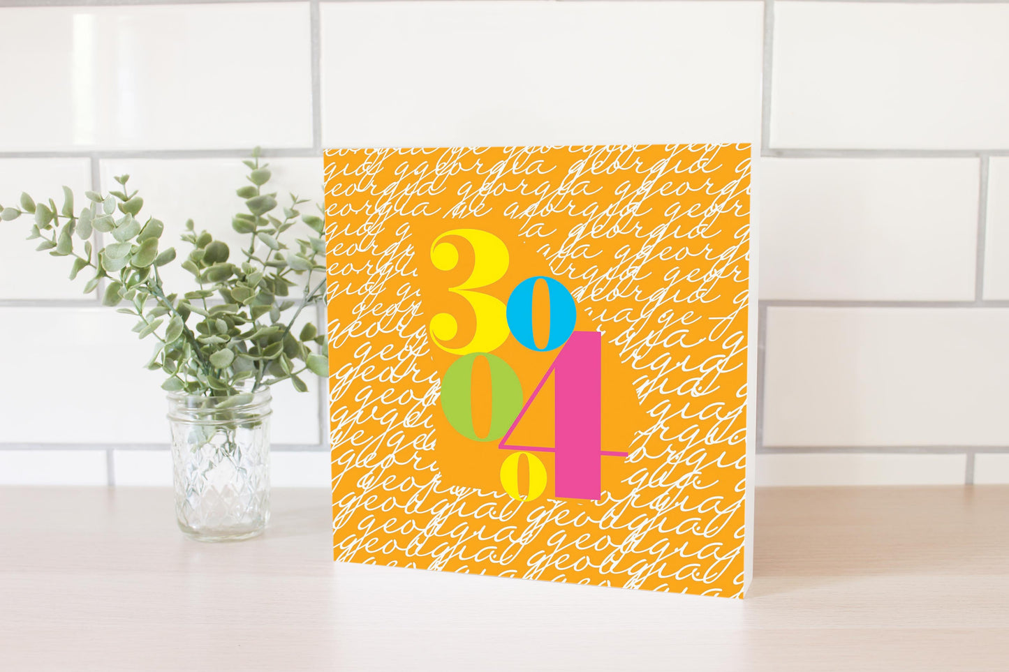Bright Modern State Script Orange Georgia Atlanta | Wood Block | Eaches | Min 2