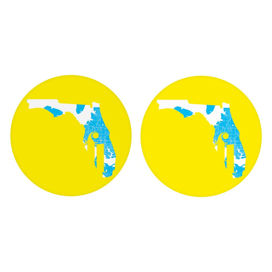 Bright Modern Abbreviated State Yellow Florida Panama | Absorbent Car Coasters | Set of 2 | Min 4