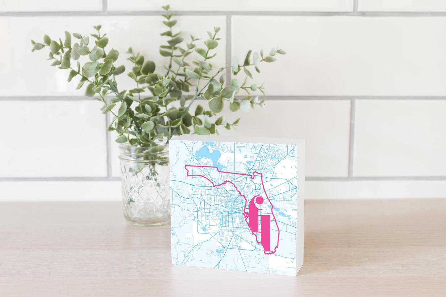Bright Modern Abbreviated State Map Blue Florida Tallahassee | Wood Block | Eaches | Min 4