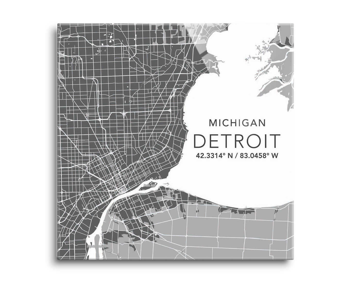 Grey Detroit Michigan Map & Coordinates | 8x8