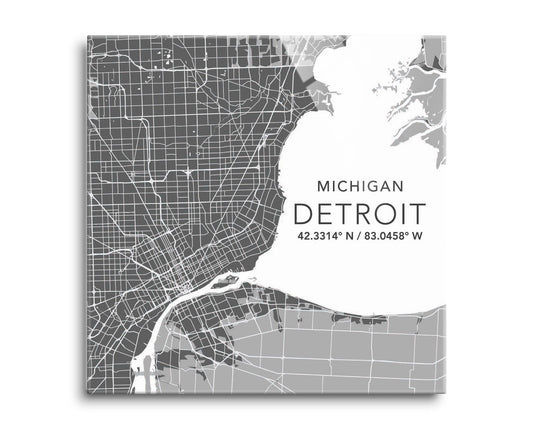 Grey Detroit Michigan Map & Coordinates | 8x8