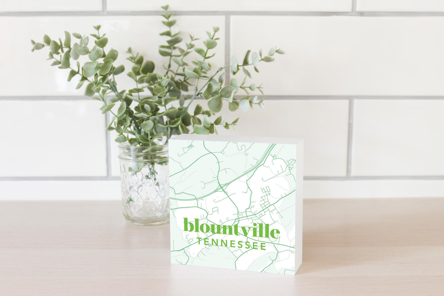Bright Modern Green Map Tennessee Blountville | Wood Block | Eaches | Min 4
