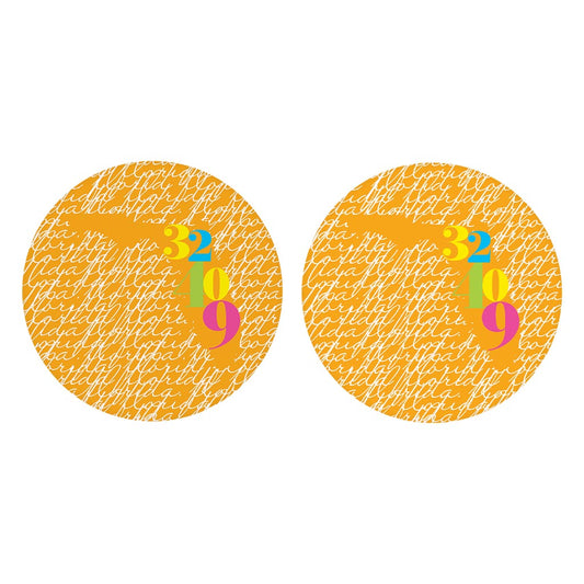 Bright Modern State Script Orange Florida Panama | Absorbent Car Coasters | Set of 2 | Min 4