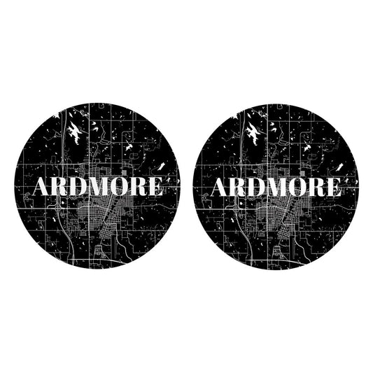 Minimalistic B&W Ardmore Ok Map | Absorbent Car Coasters | Set of 2 | Min 4