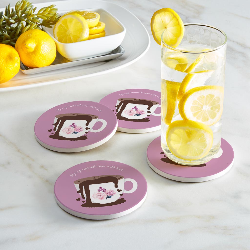 Purple Coffee Cup My Cup Runneth Over| Absorbent Coasters | Set of 4 | Min 2