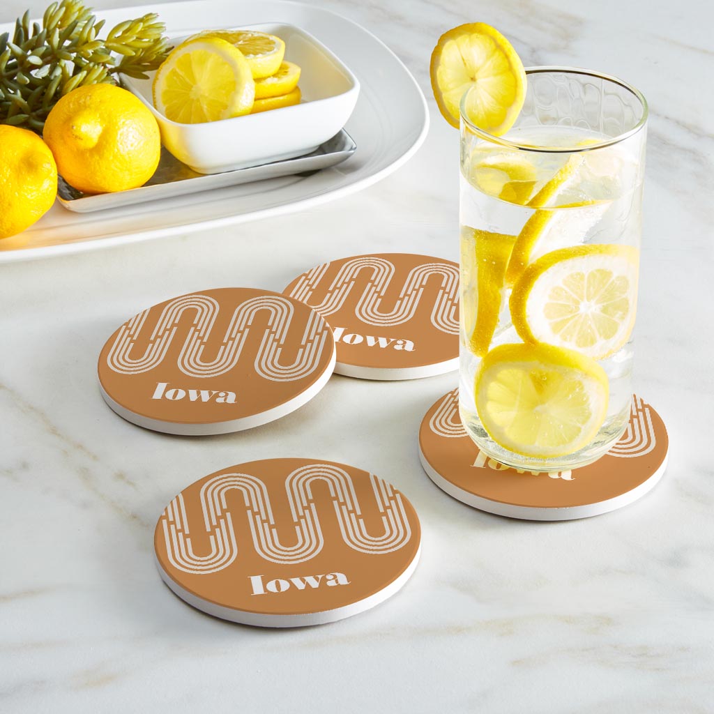 Vintage Groove Yellow Wave Lines Iowa | Absorbent Coasters | Set of 4 | Min 2