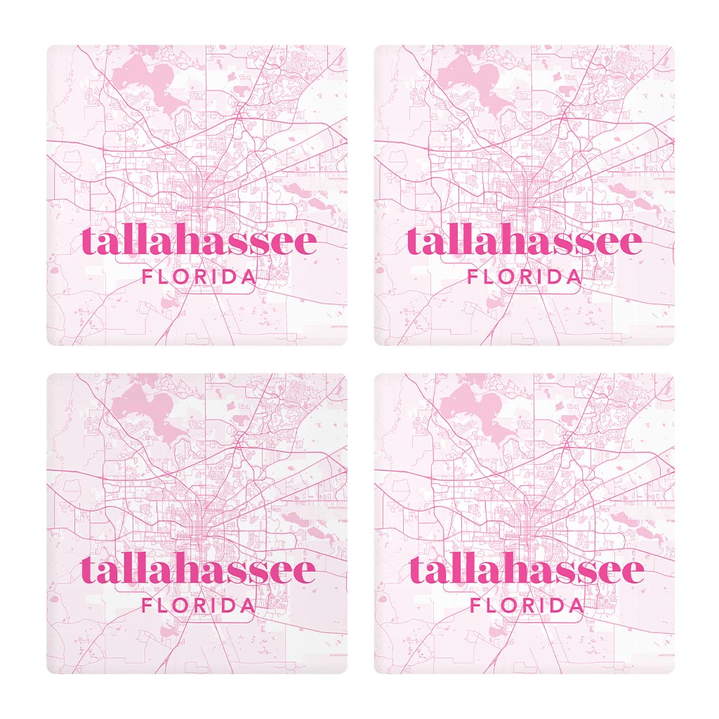 Bright Modern Pink Map Florida Tallahassee | Absorbent Coasters | Set of 4 | Min 2