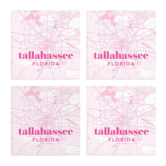 Bright Modern Pink Map Florida Tallahassee | Absorbent Coasters | Set of 4 | Min 2