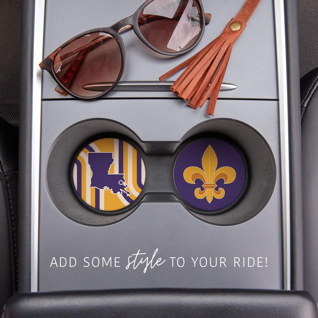 Purple Gold Louisiana Retro Set | Absorbent Car Coasters | Set of 2 | Min 4