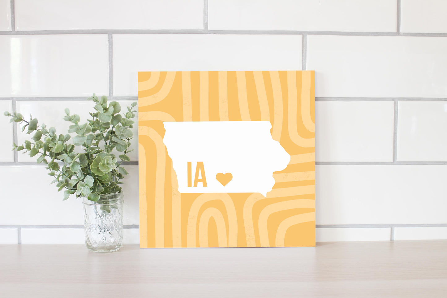 Boho Color Heart State On Yellow Iowa | Wood Sign | Eaches | Min 2