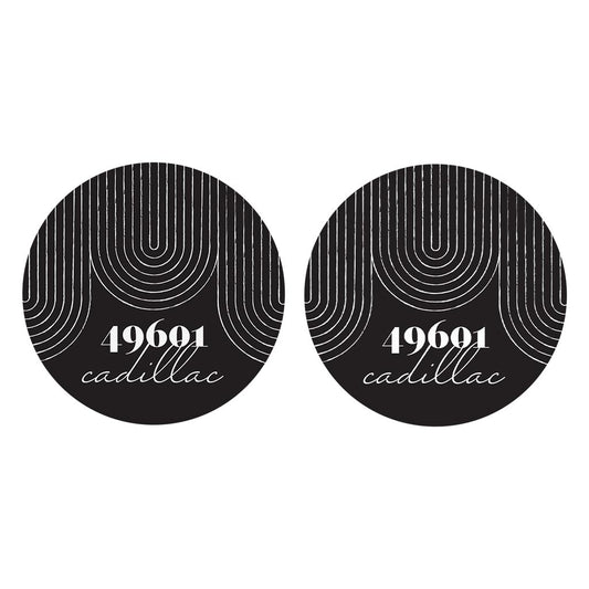 Black And White City Zip On Black Michigan Cadillac | Absorbent Car Coasters | Set of 2 | Min 4