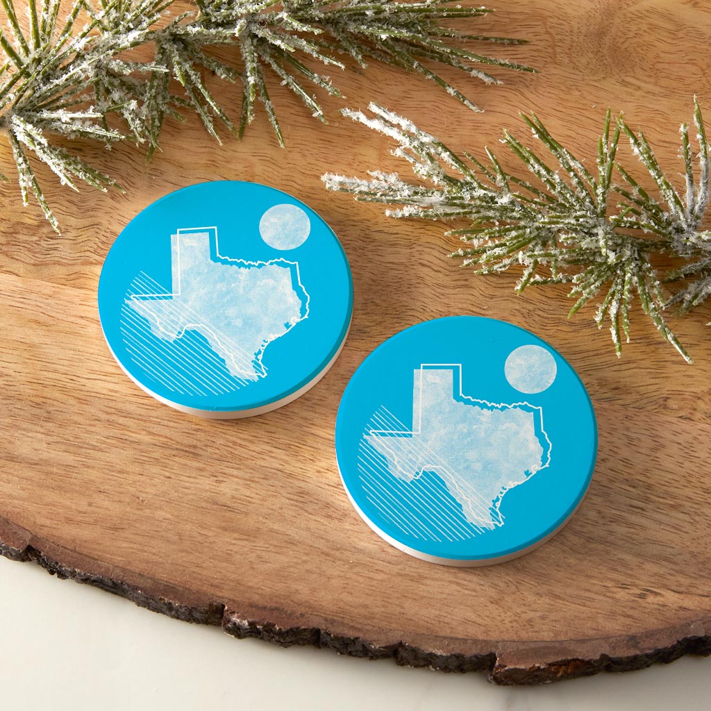 Bright Modern Geometric On Blue Texas | Absorbent Car Coasters | Set of 2 | Min 4