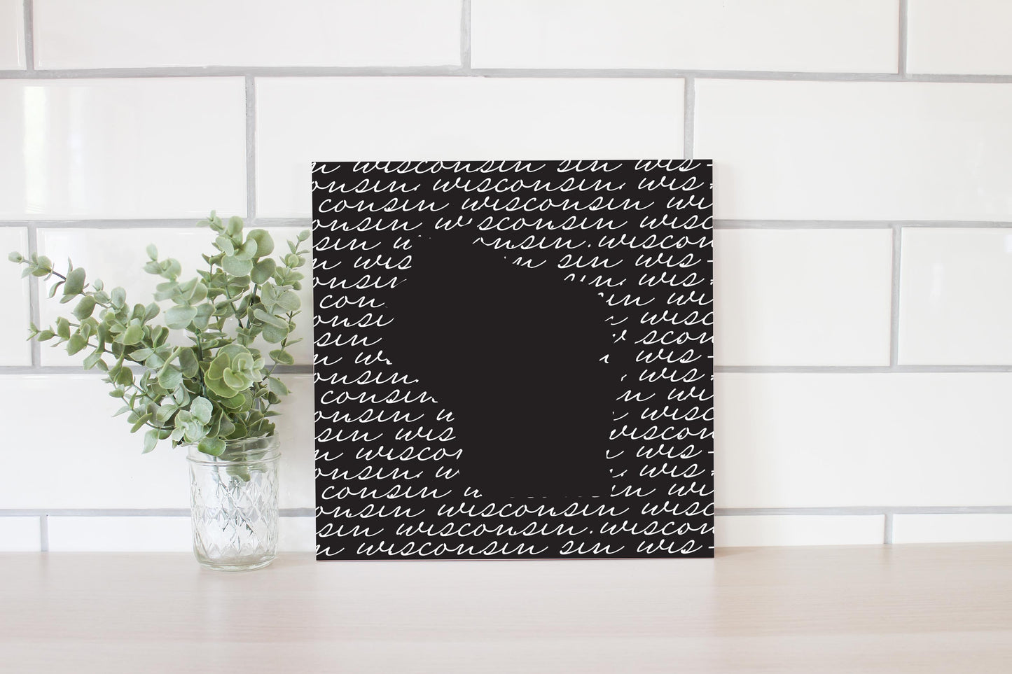 Black And White State Script Wisconsin | Wood Sign | Eaches | Min 2