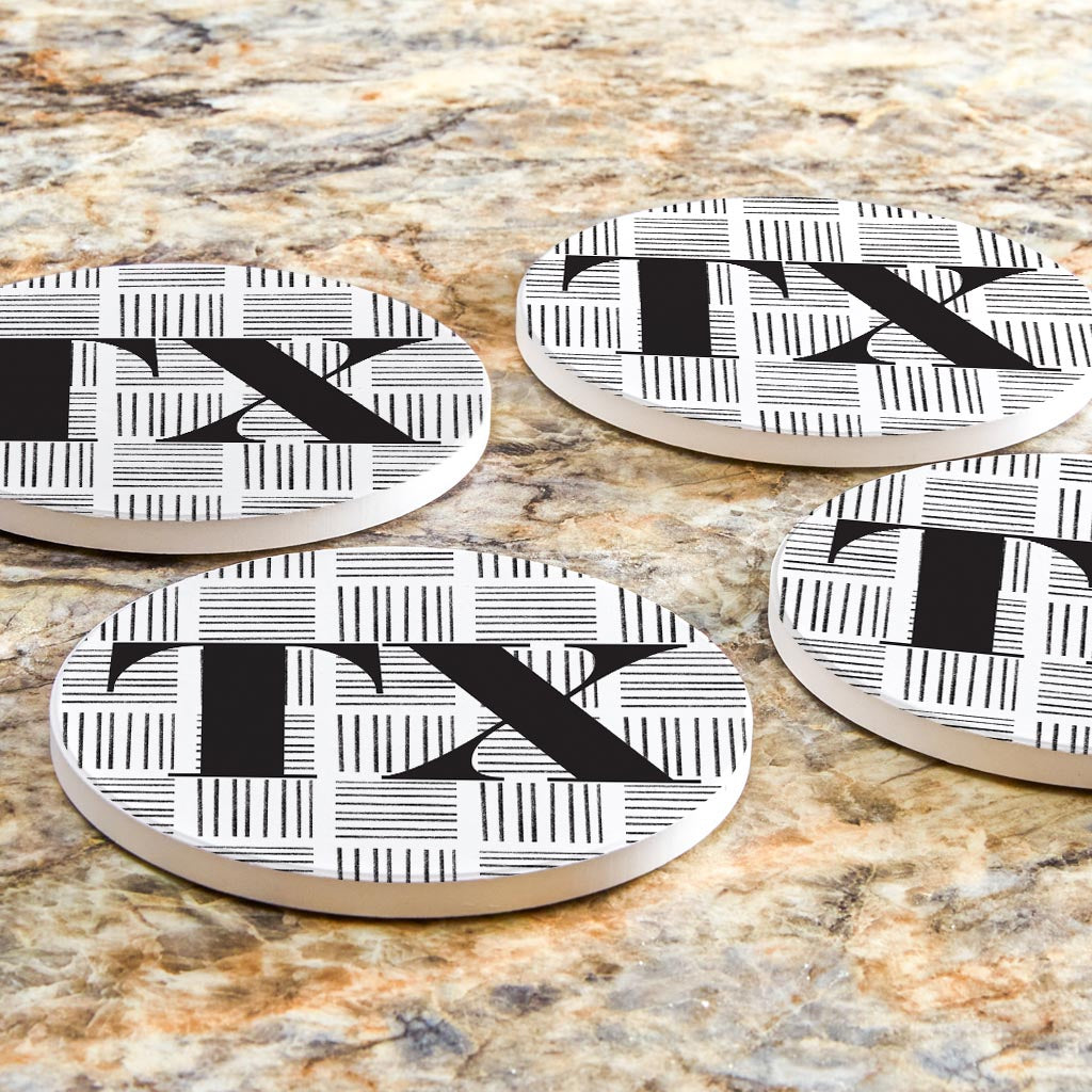 Black And White Abbreviated On White Texas| Absorbent Coasters | Set of 4 | Min 2