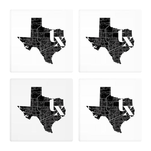 Black and White Abbreviated State Map White Texas