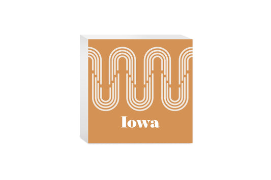 Vintage Groove Yellow Wave Lines Iowa | Wood Block | Eaches | Min 4