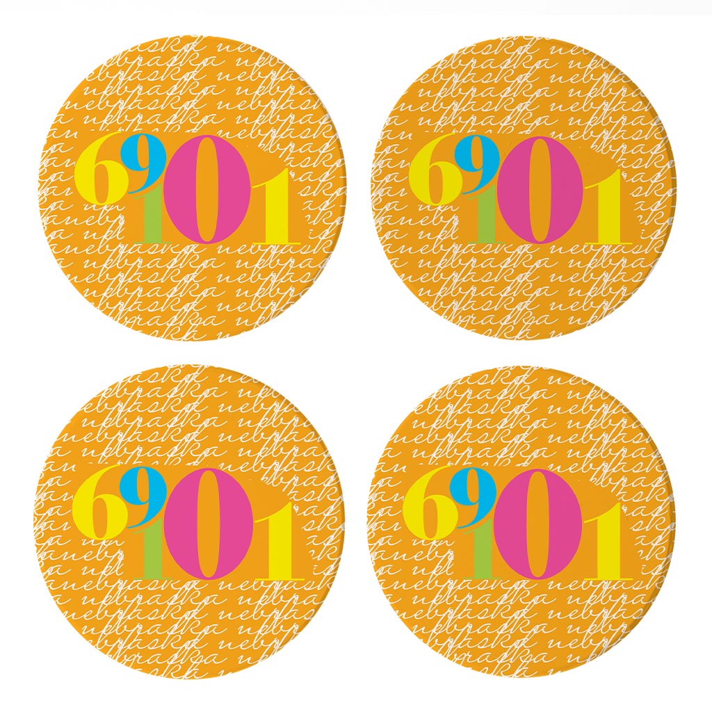 Bright Modern State Script Orange Nebraska North Platte | Absorbent Coasters | Set of 4 | Min 2
