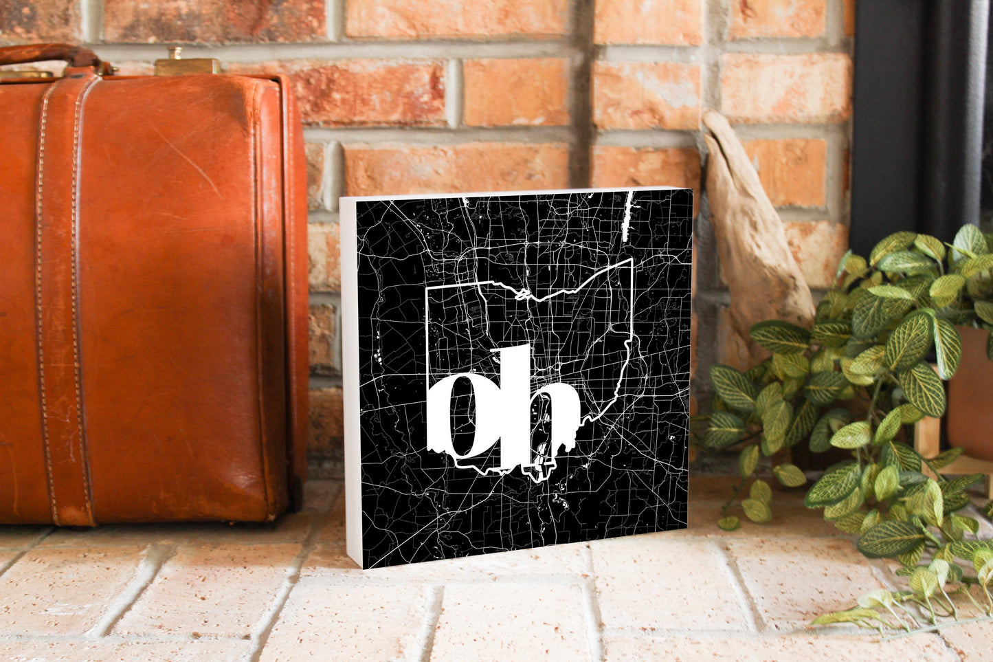 Black And White Abbreviated State Map Black Ohio Columbus | Wood Block | Eaches | Min 2