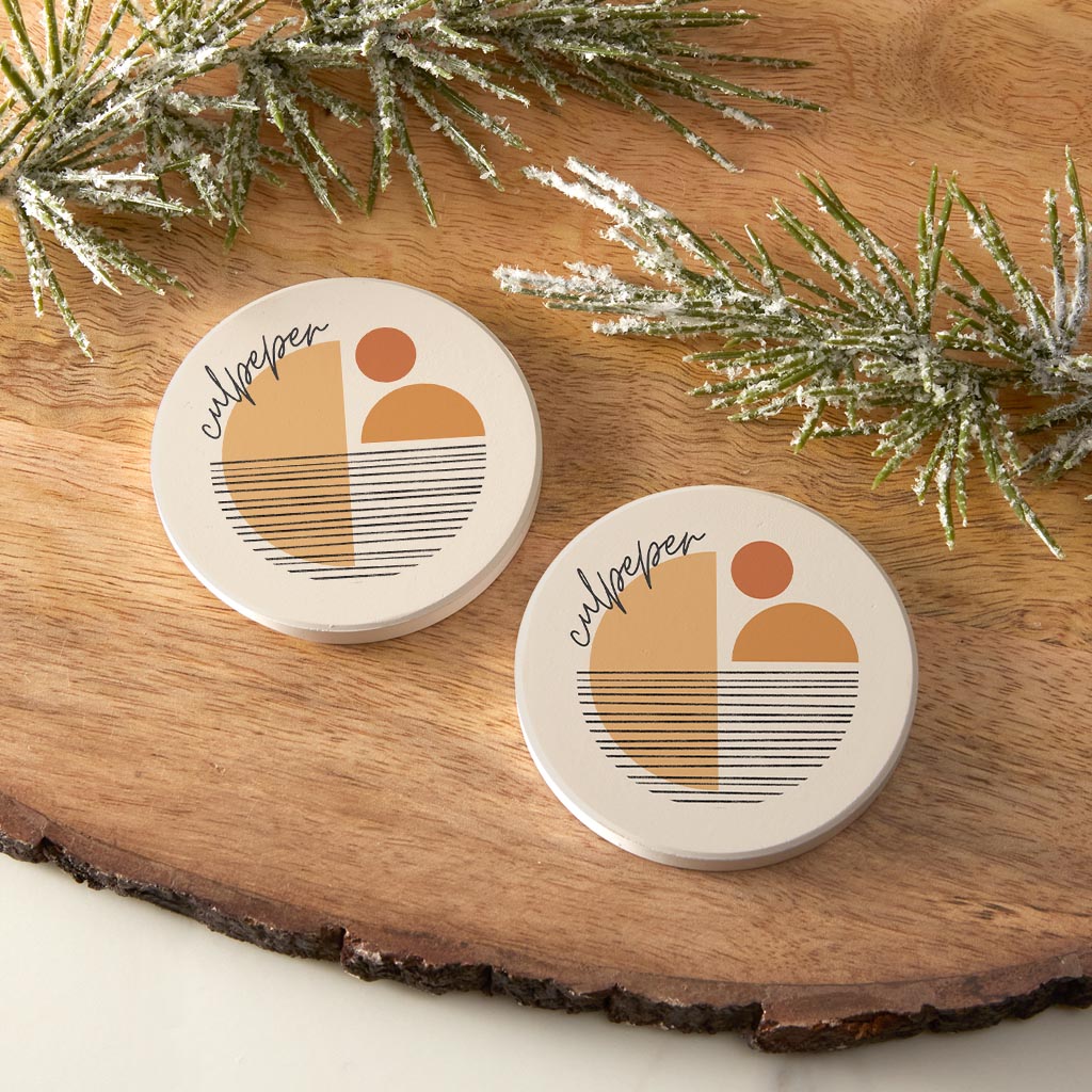 Vintage Groove Shapes Virginia Culpeper| Absorbent Car Coasters | Set of 2 | Min 4