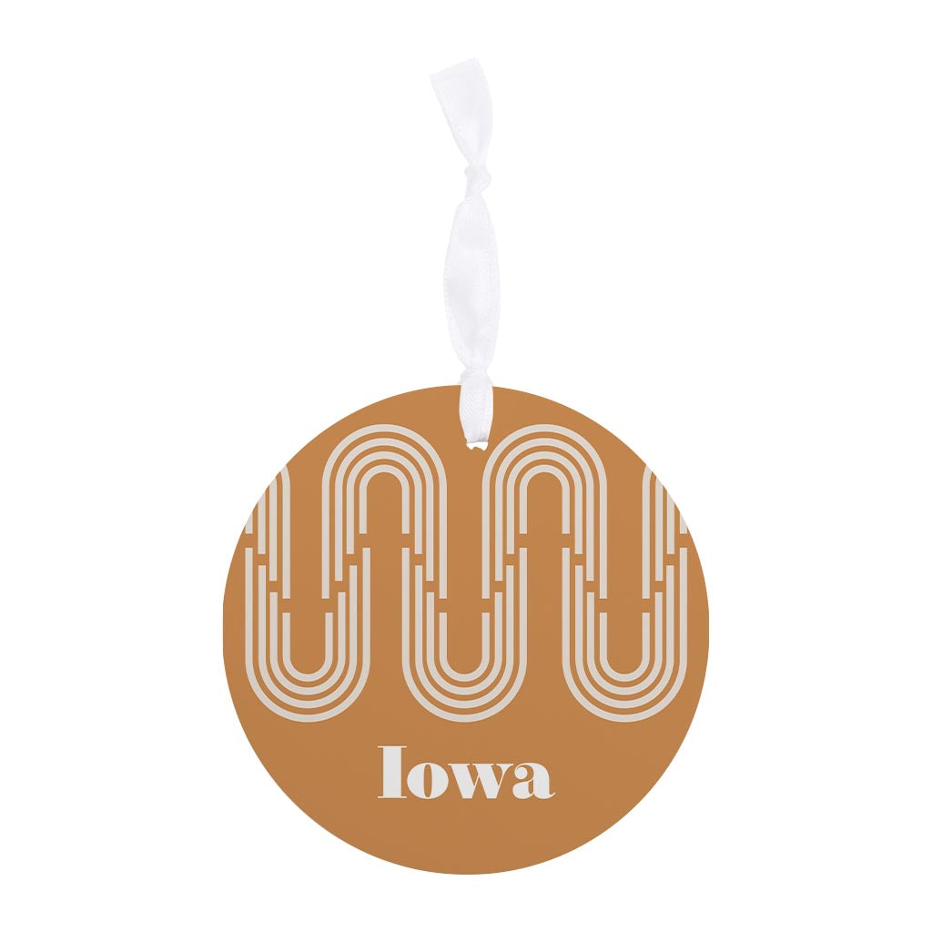 Vintage Groove Yellow Wave Lines Iowa | Wood Ornament | Eaches | Min 6