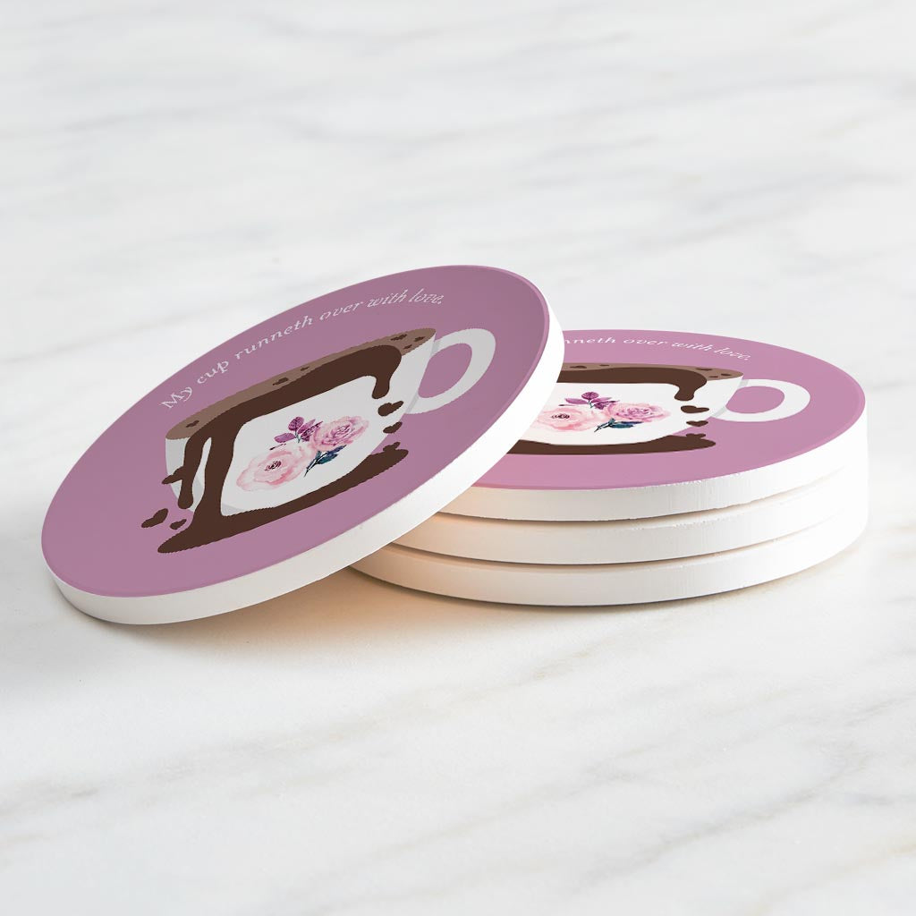 Purple Coffee Cup My Cup Runneth Over| Absorbent Coasters | Set of 4 | Min 2