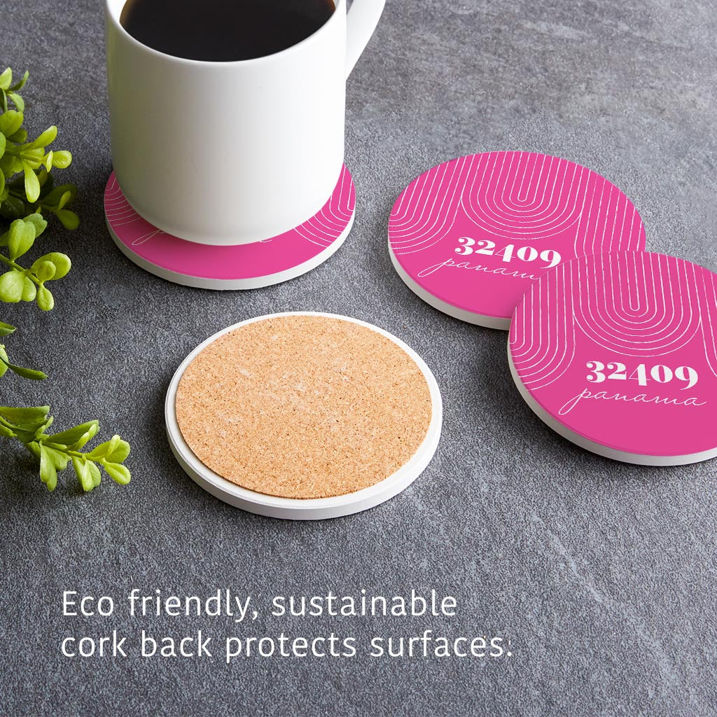 Bright Modern City Zip On Pink Florida Panama | Absorbent Coasters | Set of 4 | Min 2
