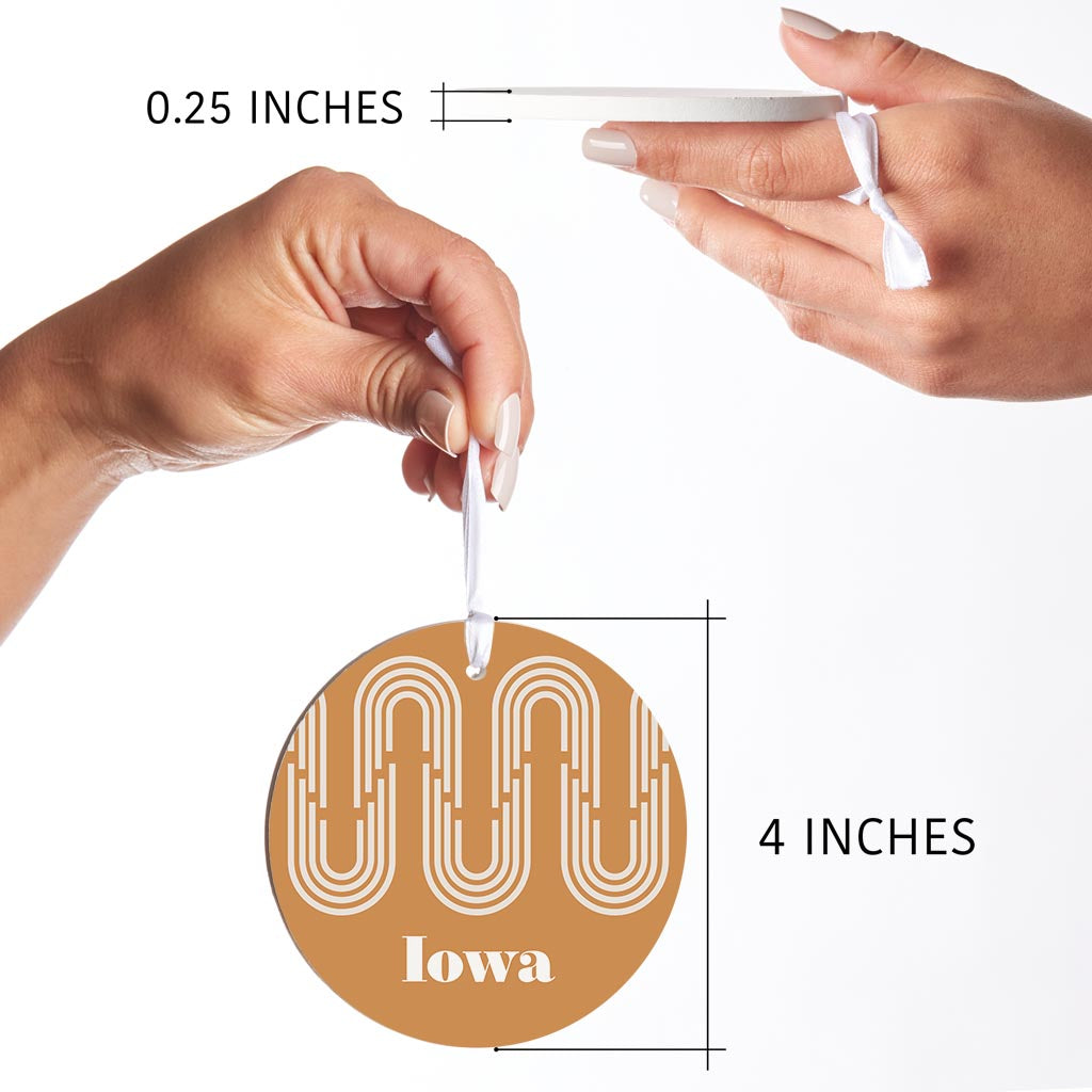 Vintage Groove Yellow Wave Lines Iowa | Wood Ornament | Eaches | Min 6