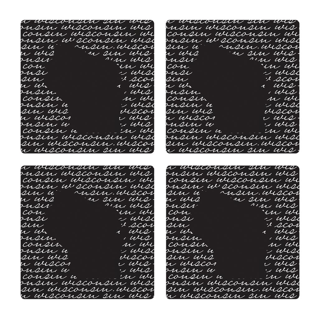 Black And White State Script Wisconsin| Absorbent Coasters | Set of 4 | Min 2